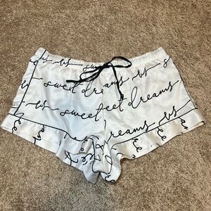 Victoria’s Secret Ivory Satin Sleep Shorts with Black Script